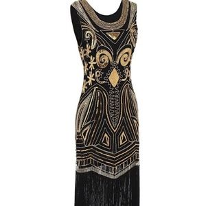 Black & Gold Sequins Flapper dress - Sm